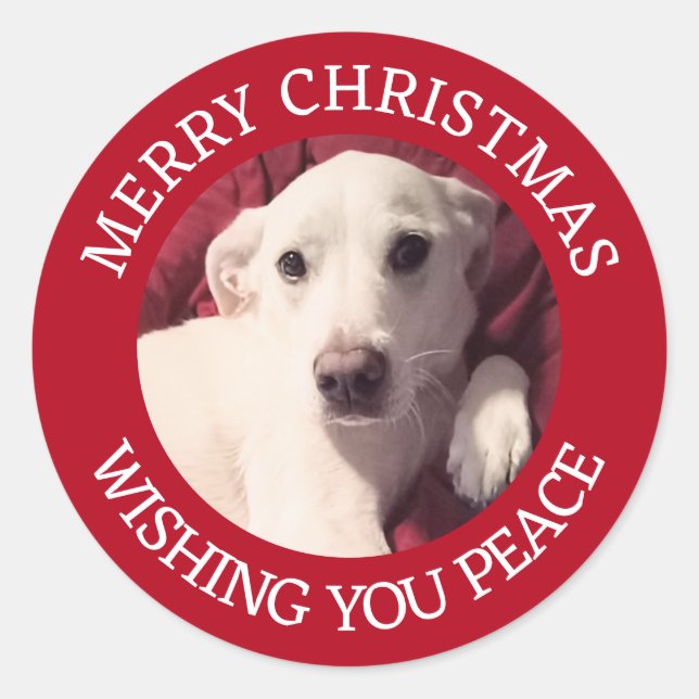 Adesivo Cute Puppy Dog Merry Christmas Peace Red (Frente)