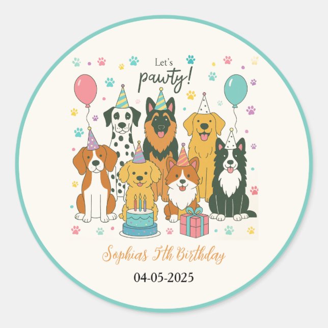 Adesivo Cute Puppy Dogs Boy 5th Birthday Party (Frente)
