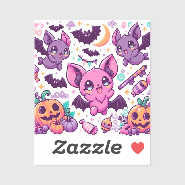 Adesivo Cute purple bats halloween candy (Folha)