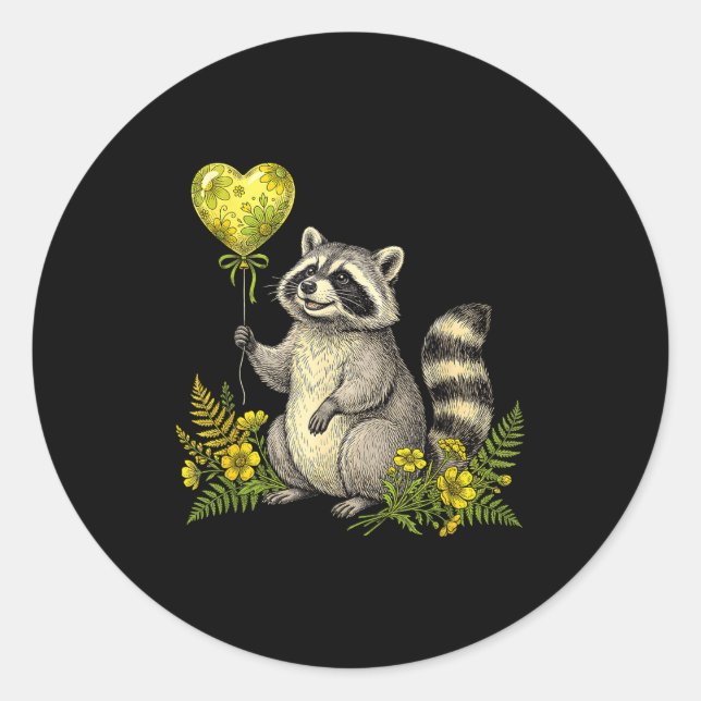 Adesivo Cute Raccoon Balloon Heart Flowers Sweet Raccoon L (Frente)
