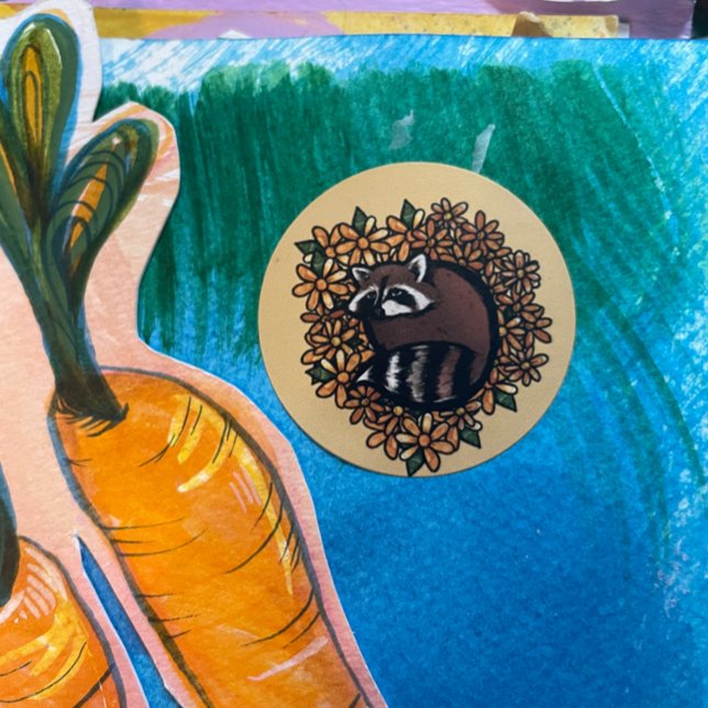 Adesivo Cute Raccoon Daisy Flower Art (Criador carregado)