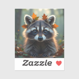 Adesivo Cute Raccoon em Folhas de Queda