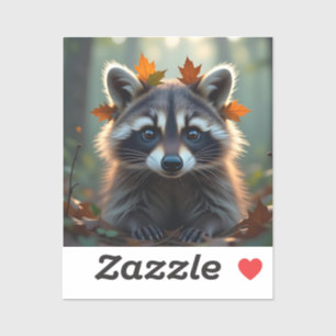 Adesivo Cute Raccoon em Folhas de Queda