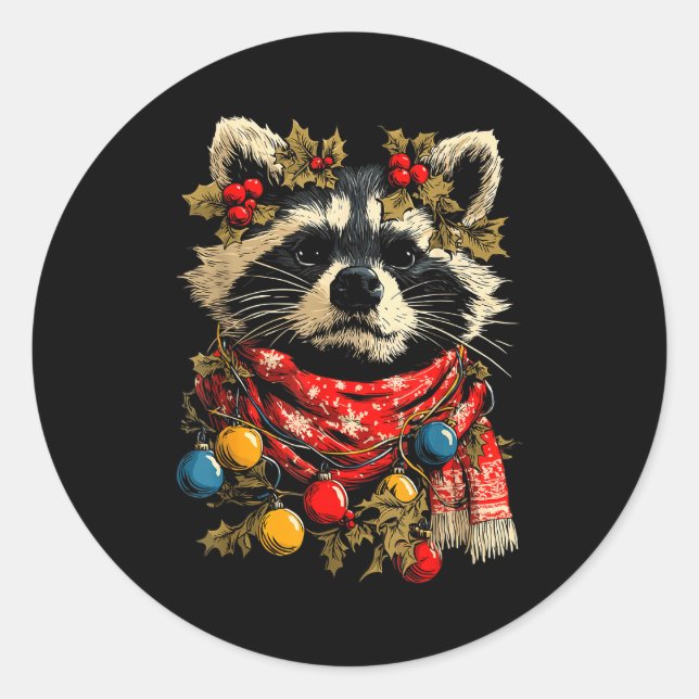 Adesivo Cute Raccoon F Christmas Lights Festive Forest Ani (Frente)