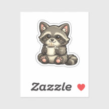 Cute Raccoon with Coffee – Cozy Kawaii Animal