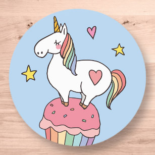 Adesivo Cute Rainbow Unicorn no Cupcake de Aniversário