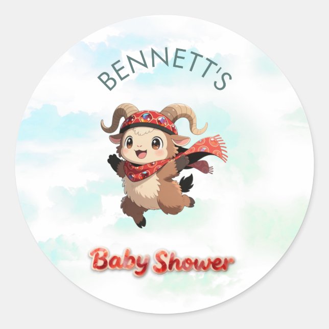 Adesivo Cute Ram Winter Baby Shower Round Sticker (Frente)