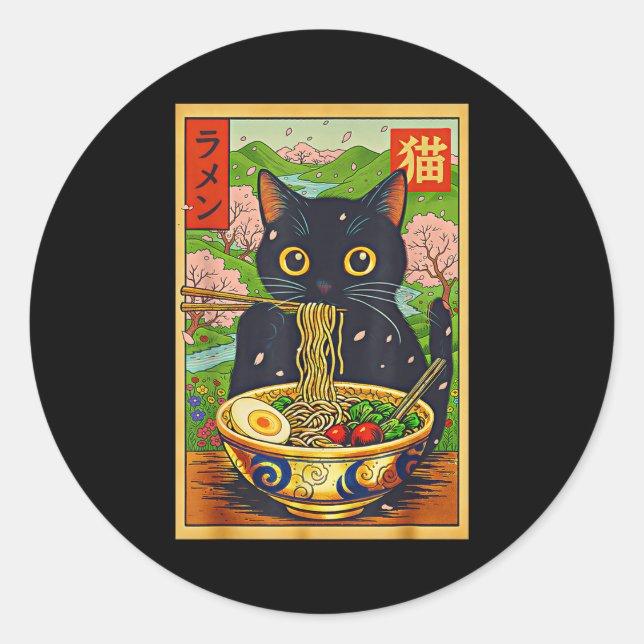 Adesivo Cute Ramen Cat Nature Flowers Noodle Anime  (Frente)