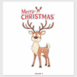 Adesivo Cute Reindeer Mascot With 'I Love Christmas' Text