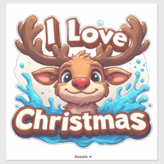 Adesivo Cute Reindeer Mascot With 'I Love Christmas' Text