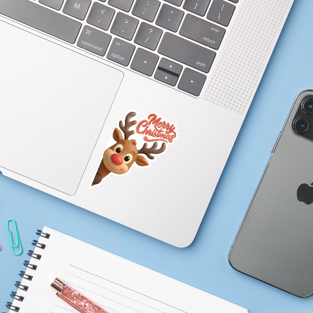 Adesivo Cute Reindeer “Merry Christmas” Sticker (Notebook com iPhone)