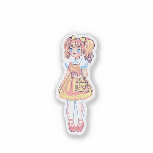 Adesivo Cute Retro Kawaii Anime Girl Pastel Fashion Vinyl  (Frente)