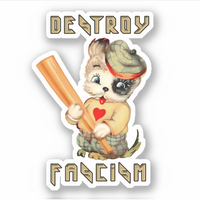Adesivo Cute Retro Puppy - Destruir fascismo (Frente)