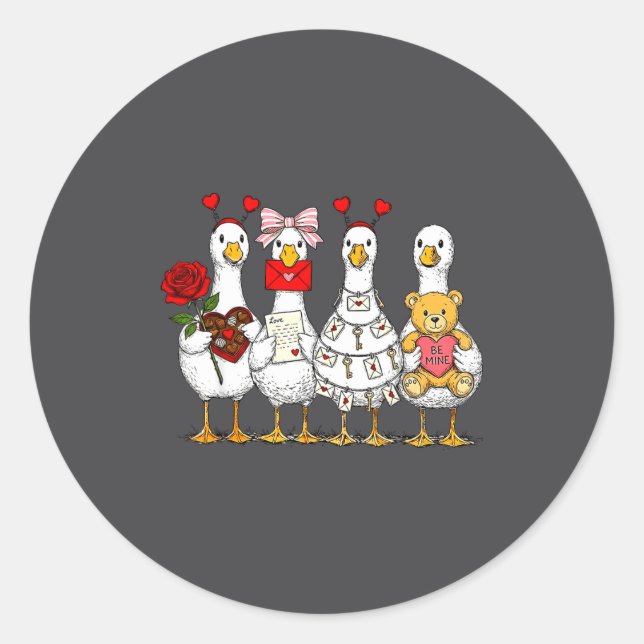 Adesivo Cute Retro Valentine Silly Gooses Duck Love Couple (Frente)