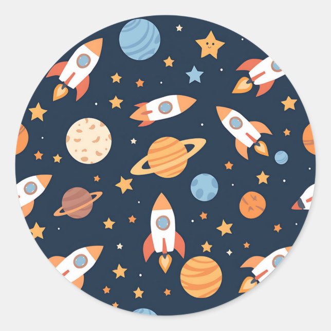 Adesivo Cute Rockets Planets Space Pattern (Frente)