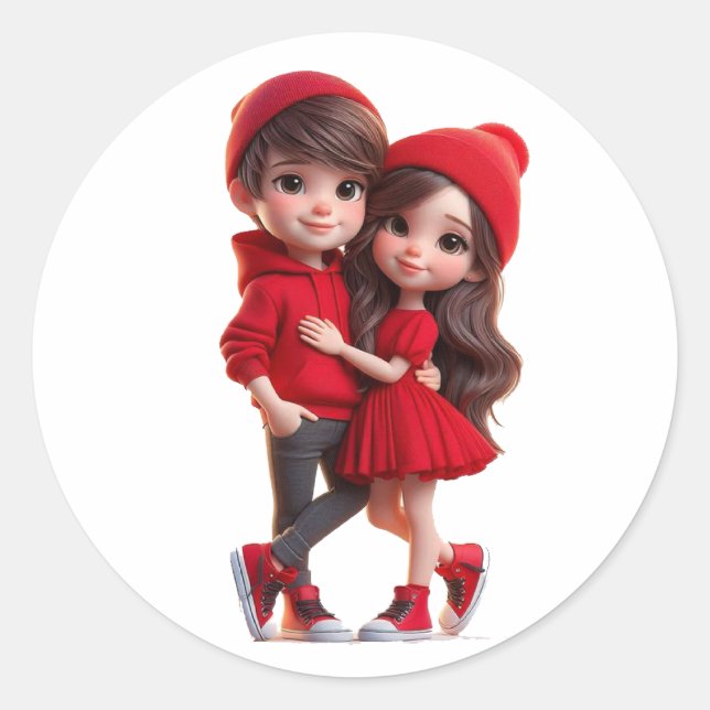Adesivo Cute Romantic Couple Sticker – Love & Valentine  (Frente)