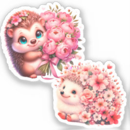 Adesivo Cute Romantic Floral Hedgehog Duo Illustration