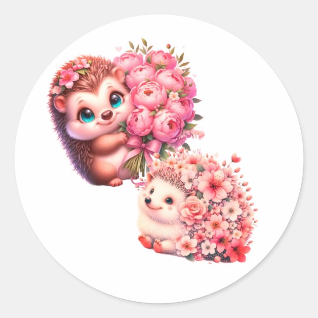 Adesivo  Cute Romantic Floral Hedgehog Duo Illustration (Frente)