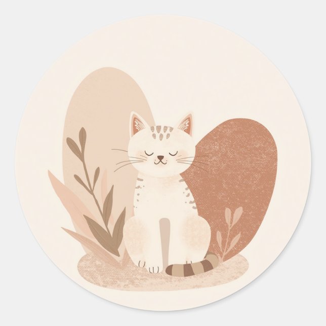 Adesivo Cute Round Cat Sticker – Adorable Kawaii Kitty Des (Frente)