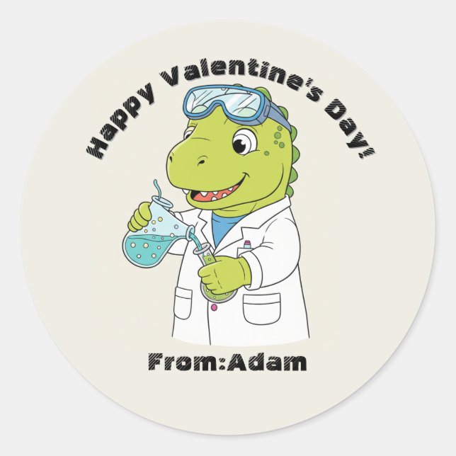 Adesivo Cute scientist dinosaur  Valentine  (Frente)