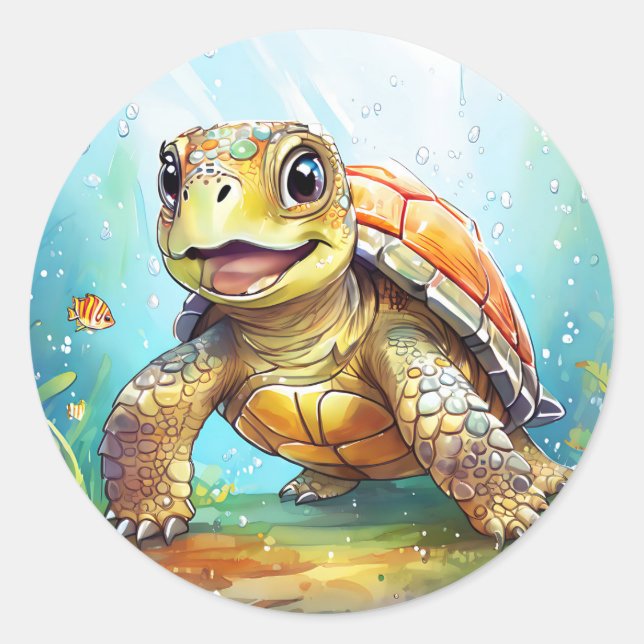 Adesivo Cute Sea Turtle in the Ocean Cartoon (Frente)