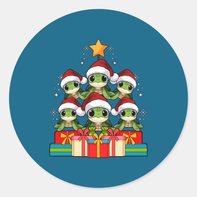 Adesivo Cute Sea Turtle Le Ocean Christmas Tree Xmas Hat L (Frente)