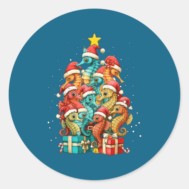 Adesivo Cute Seahorse Le Sea Fish Christmas Tree Xmas Hat  (Frente)