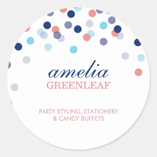 Adesivo CUTE SEAL moderno padrão de ponto de confetti azul (Frente)