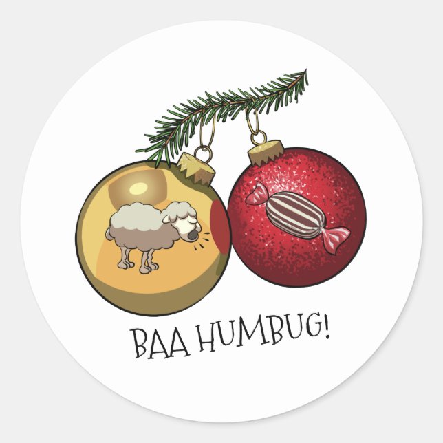 Adesivo Cute Sheep Baa Humbug! Christmas Scrooge Cartoon (Frente)