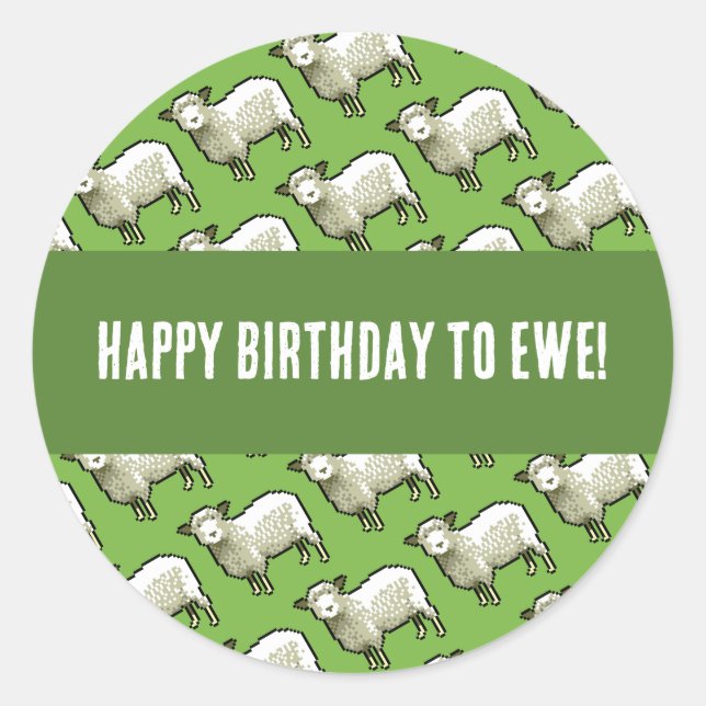 Adesivo Cute Sheep Happy Birthday To Ewe Pixel Art Pattern (Frente)