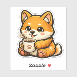 Adesivo Cute Shiba Inu with Coffee – Cozy Dog Illustration