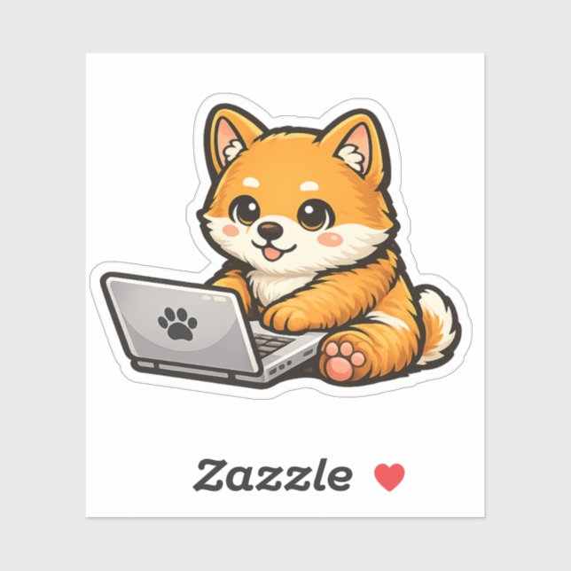 Adesivo Cute Shiba Inu with Laptop – Cozy Dog Illustration (Folha)