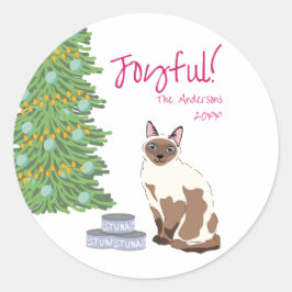 Adesivo Cute Siamese Cat with Tuna Joyful Christmas