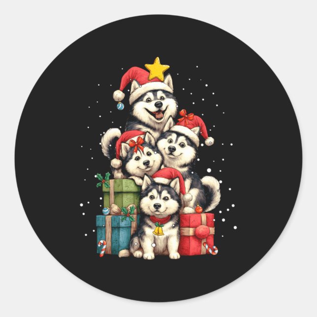 Adesivo Cute Siberian Husky Le Dog Christmas Tree Xmas Hat (Frente)