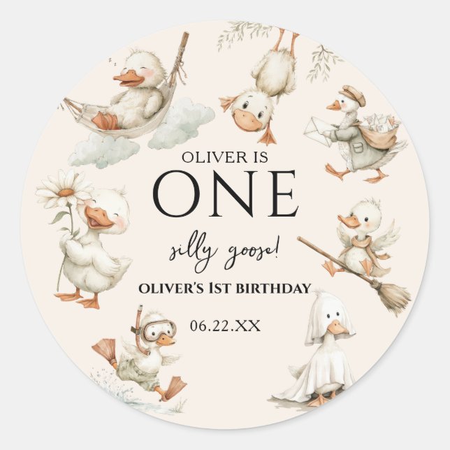 Adesivo cute Silly Goose ,One Silly Goose 1st Party (Frente)