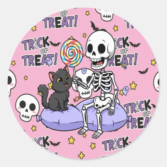 Adesivo Cute Skeletons Pink For Halloween (Frente)
