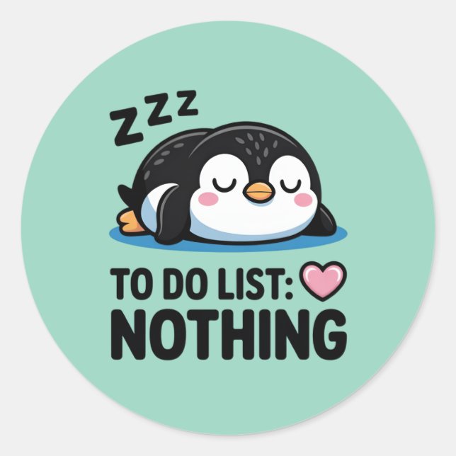 Adesivo cute sleeping penguin, to do list nothing (Frente)