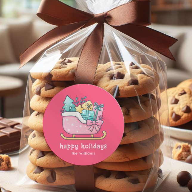 Adesivo Cute Sleigh with Goodies Happy Holidays Pink  (Criador carregado)