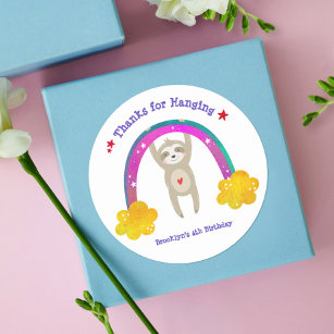 Adesivo Cute Sloth Boho Rainbow Kawaii Aniversário Obrigad
