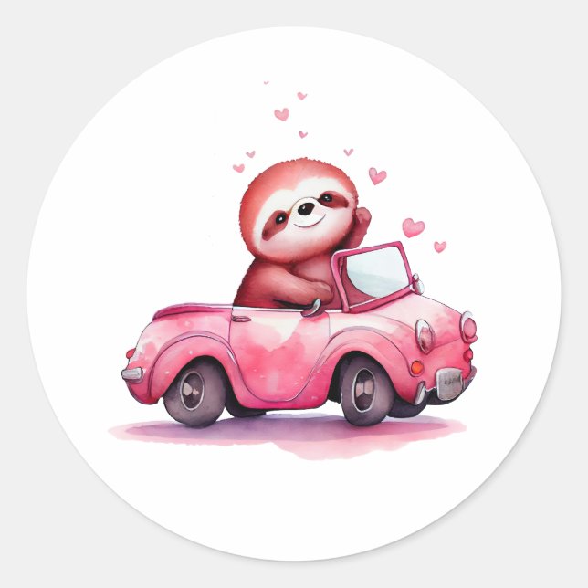 Adesivo Cute Sloth Driving a Pink Convertible (Frente)