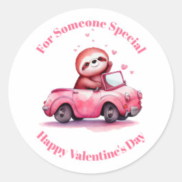 Adesivo Cute Sloth in a Pink Convertible Valentine's Day