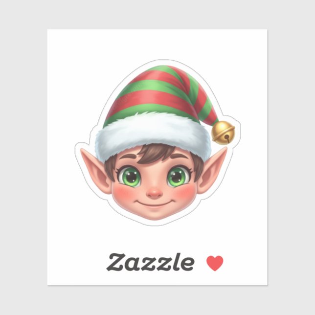 Adesivo Cute Smiling Christmas Elf Face with Red Green Hat (Folha)