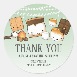 Adesivo Cute S'mores Smore Aniversário Favor Obrigado Verd