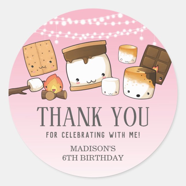 Adesivo Cute S'mores Smore Favors de Agradecimento para Fe (Frente)