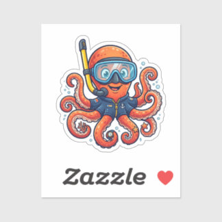 Adesivo Cute Snorkeling Octopus - Ocean Explorer