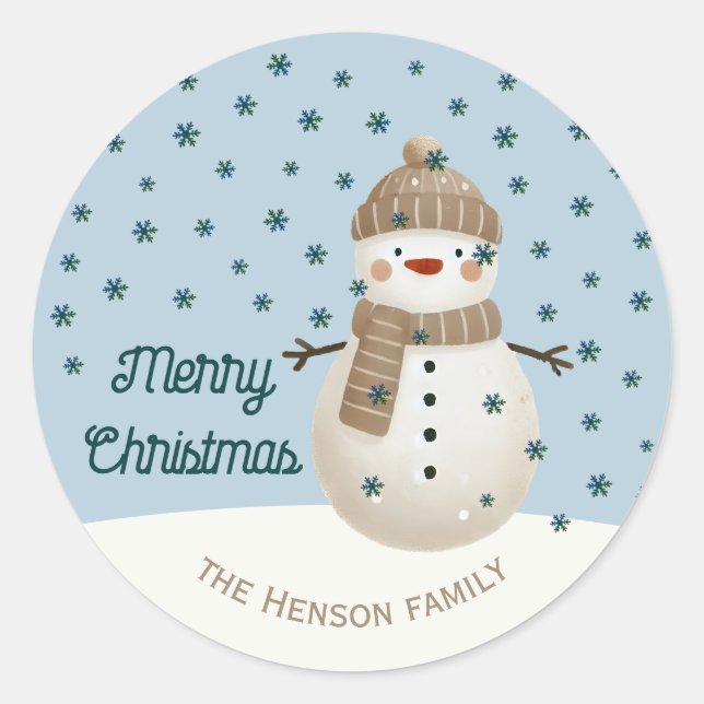 Adesivo Cute Snowman Snowflakes Drawing Name Christmas (Frente)