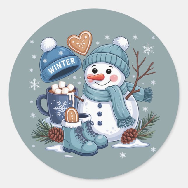 Adesivo Cute Snowman Winter Season Vibes Christmas Holiday (Frente)