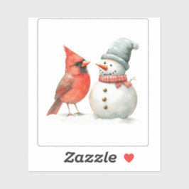 Adesivo Cute Snowman with Bird Winter Christmas Scene