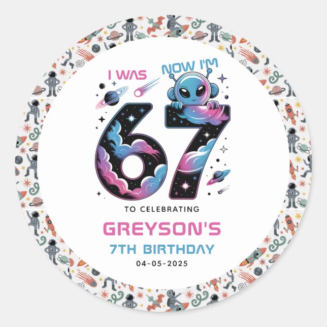 Adesivo Cute Space 7th Birthday | Six & Seven Year Old (Frente)
