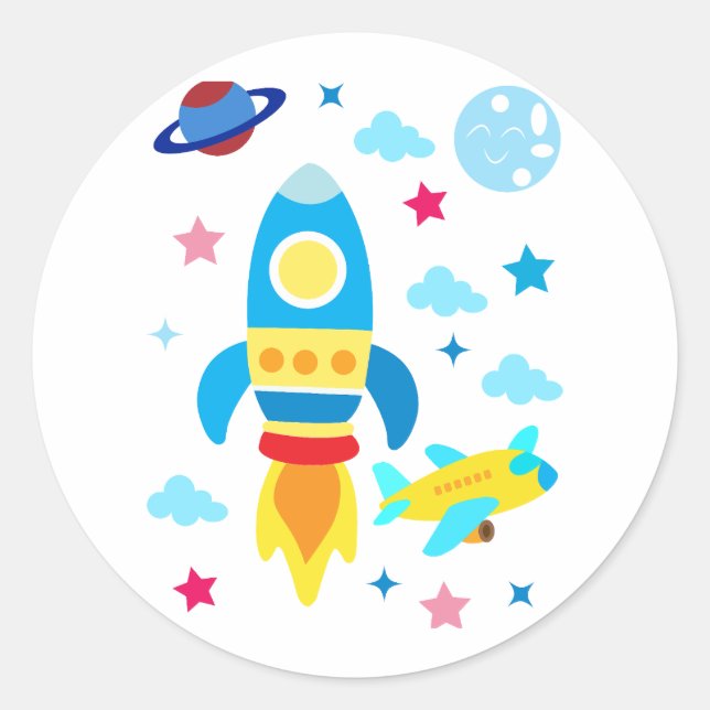 Adesivo Cute Spacecraft Rocket Ships Pattern (Frente)